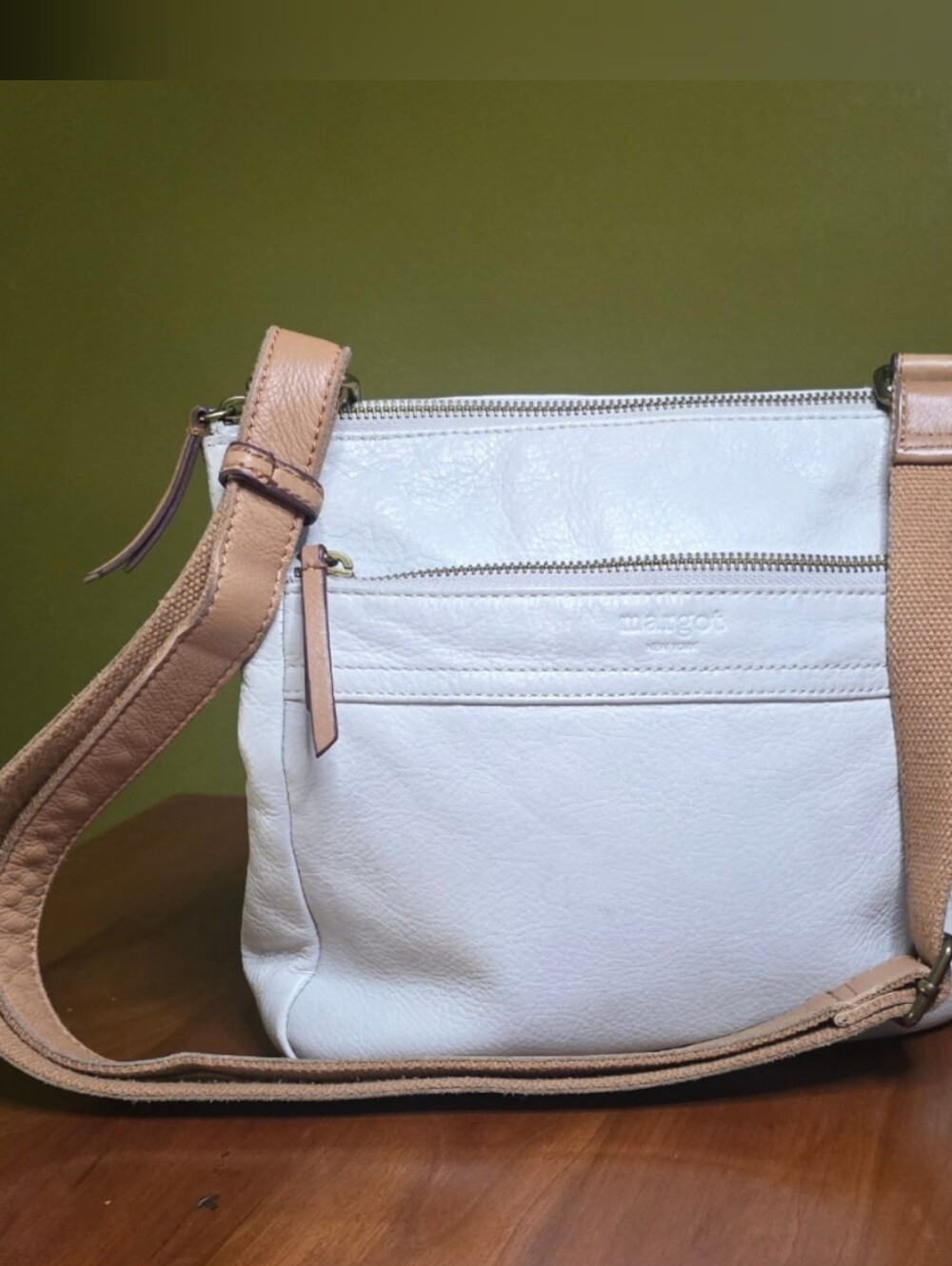Margot New York Bone White/Cream Leather Crossbody Bag